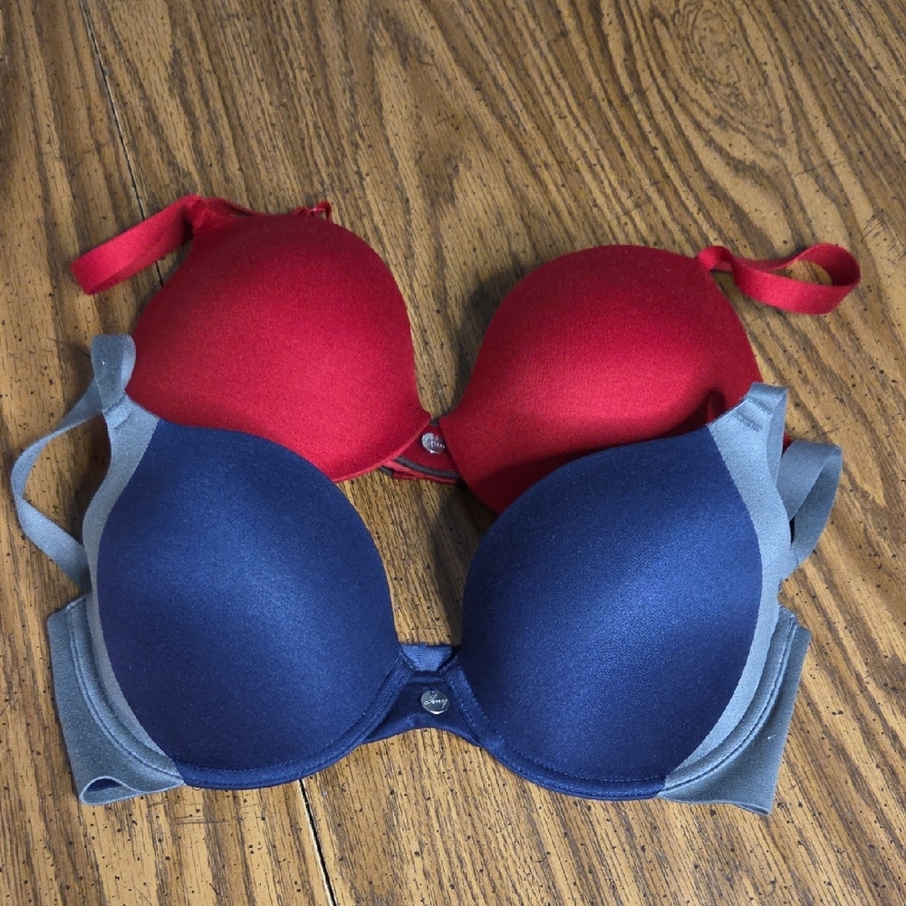 Dkny Red and Blue Color-Block Bra with Underwire Support